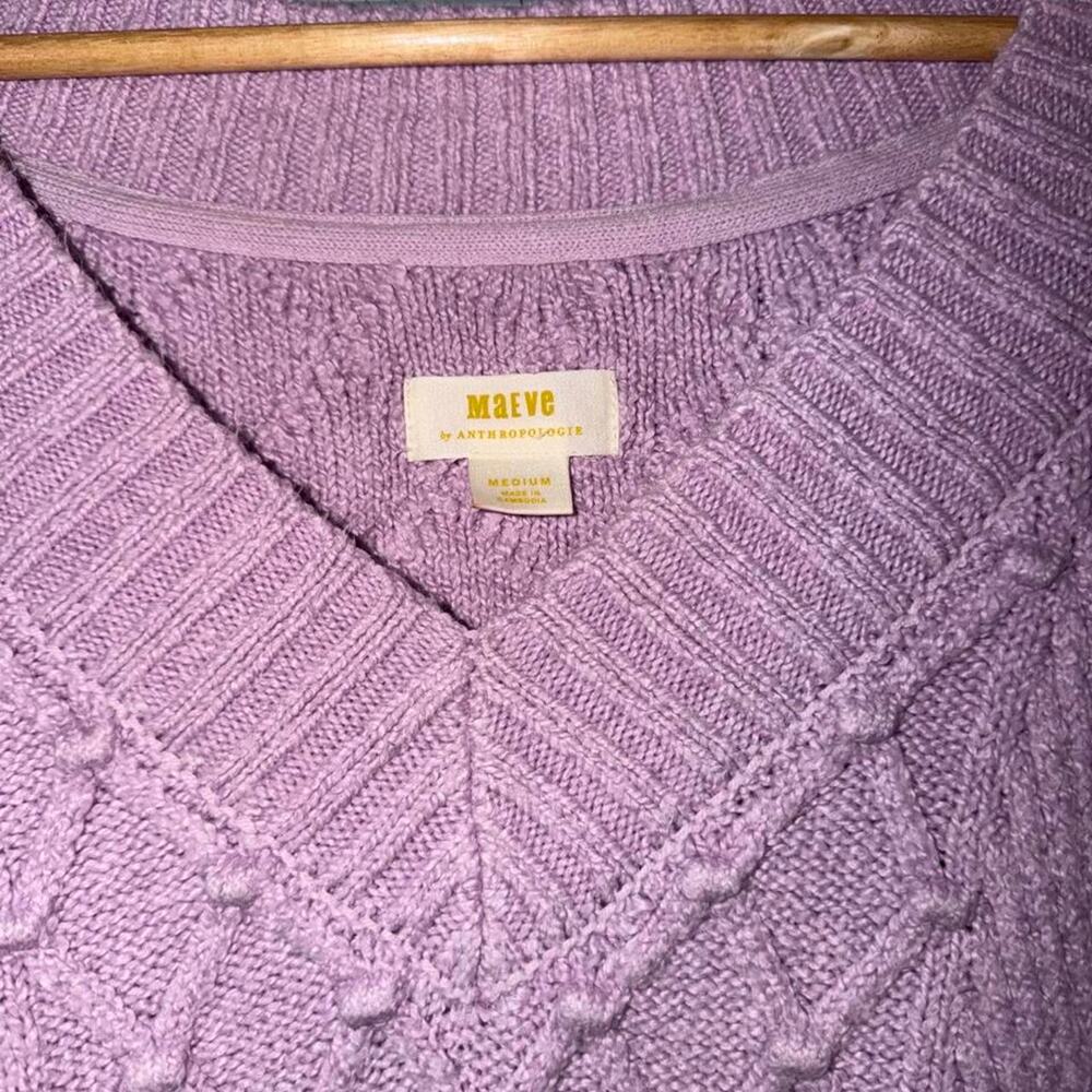 MAEVE by Anthropologie Sweater Women's Medium Purple Cable Knit Fisherman - Picture 5 of 8